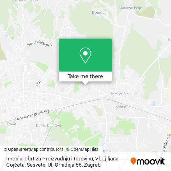 Impala, obrt za Proizvodnju i trgovinu, Vl. Ljiljana Gojčeta, Sesvete, Ul. Orhideja 56 map