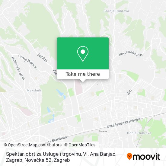 Spektar, obrt za Usluge i trgovinu, Vl. Ana Banjac, Zagreb, Novačka 52 map