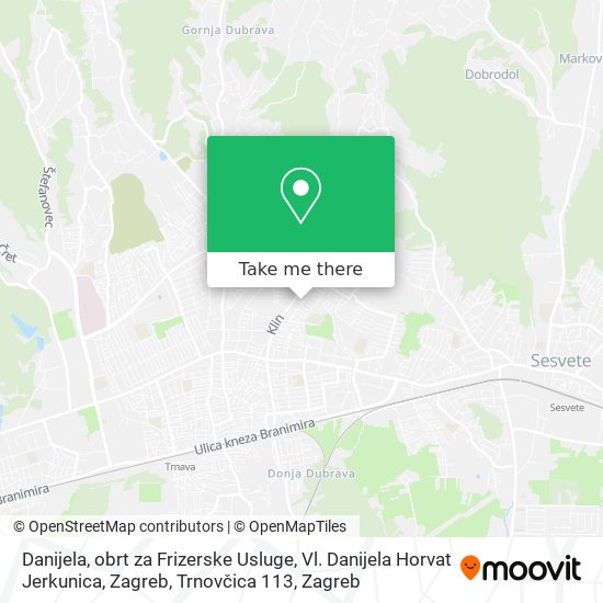 Danijela, obrt za Frizerske Usluge, Vl. Danijela Horvat Jerkunica, Zagreb, Trnovčica 113 map