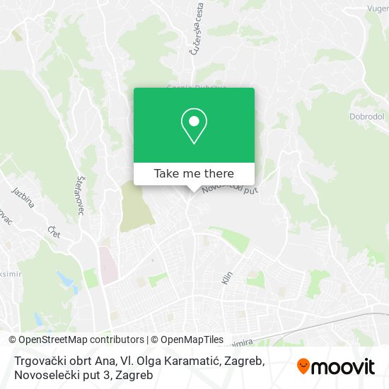 Trgovački obrt Ana, Vl. Olga Karamatić, Zagreb, Novoselečki put 3 map