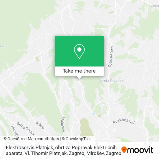 Elektroservis Platnjak, obrt za Popravak Električnih aparata, Vl. Tihomir Platnjak, Zagreb, Mirošev map