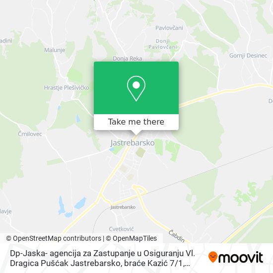 Dp-Jaska- agencija za Zastupanje u Osiguranju Vl. Dragica Pušćak Jastrebarsko, braće Kazić 7 / 1 map