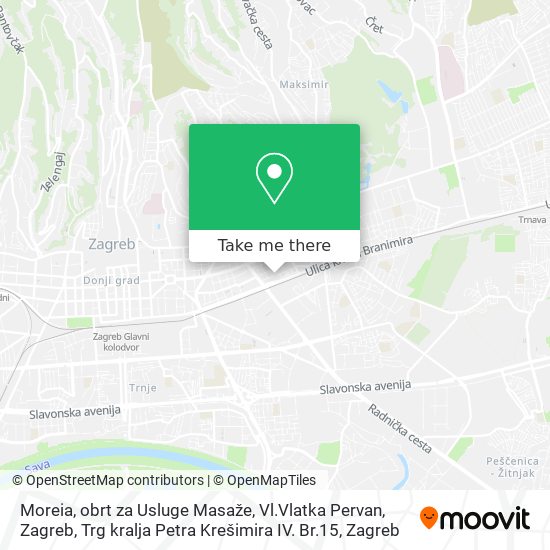 Moreia, obrt za Usluge Masaže, Vl.Vlatka Pervan, Zagreb, Trg kralja Petra Krešimira IV. Br.15 map