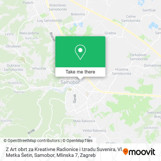 Z Art obrt za Kreativne Radionice i Izradu Suvenira, Vl. Metka Šetin, Samobor, Mlinska 7 map