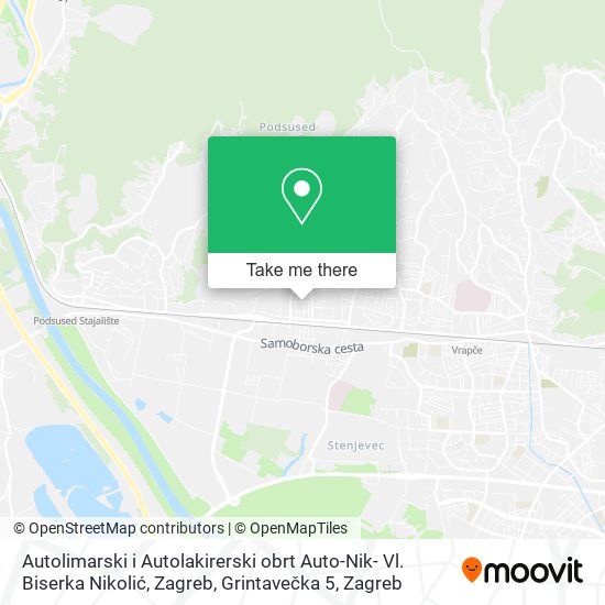 Autolimarski i Autolakirerski obrt Auto-Nik- Vl. Biserka Nikolić, Zagreb, Grintavečka 5 map