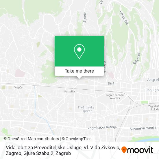 Vida, obrt za Prevoditeljske Usluge, Vl. Vida Živković, Zagreb, Gjure Szaba 2 map