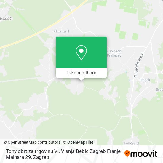 Tony obrt za trgovinu Vl. Visnja Bebic Zagreb Franje Malnara 29 map