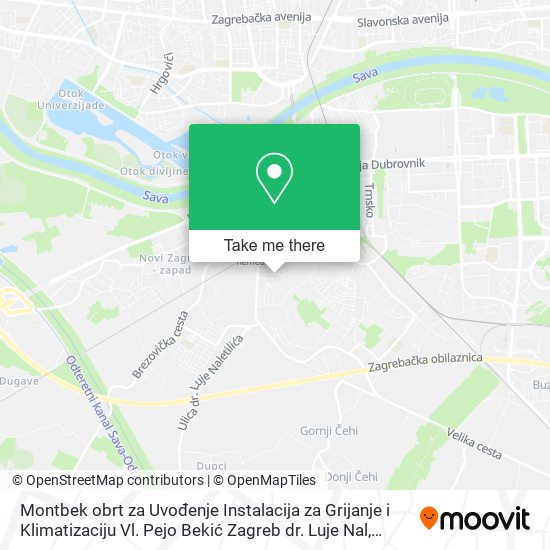 Montbek obrt za Uvođenje Instalacija za Grijanje i Klimatizaciju Vl. Pejo Bekić Zagreb dr. Luje Nal map
