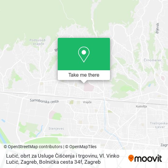 Lučić, obrt za Usluge Čišćenja i trgovinu, Vl. Vinko Lučić, Zagreb, Bolnička cesta 34f map