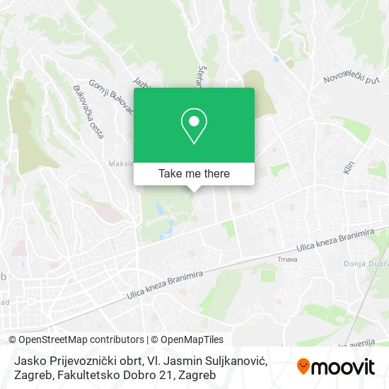 Jasko Prijevoznički obrt, Vl. Jasmin Suljkanović, Zagreb, Fakultetsko Dobro 21 map