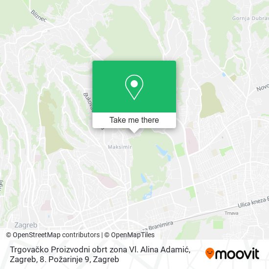 Trgovačko Proizvodni obrt zona Vl. Alina Adamić, Zagreb, 8. Požarinje 9 map