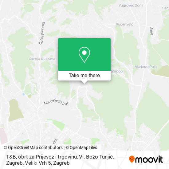 T&B, obrt za Prijevoz i trgovinu, Vl. Božo Tunjić, Zagreb, Veliki Vrh 5 map
