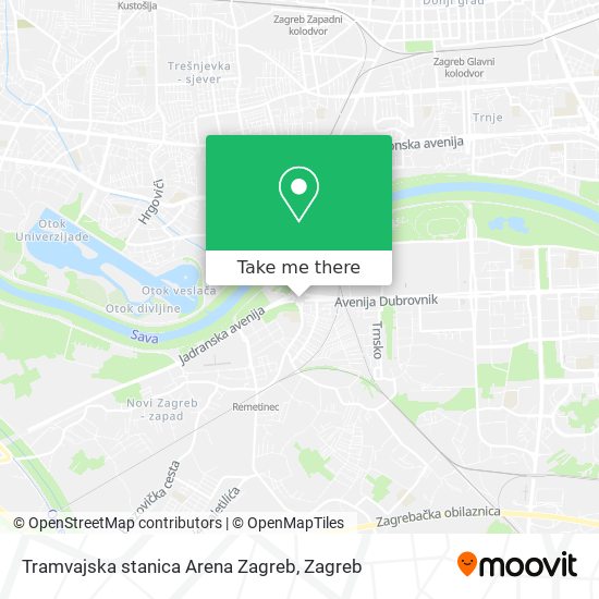 Tramvajska stanica Arena Zagreb map