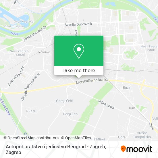 Autoput bratstvo i jedinstvo Beograd - Zagreb map