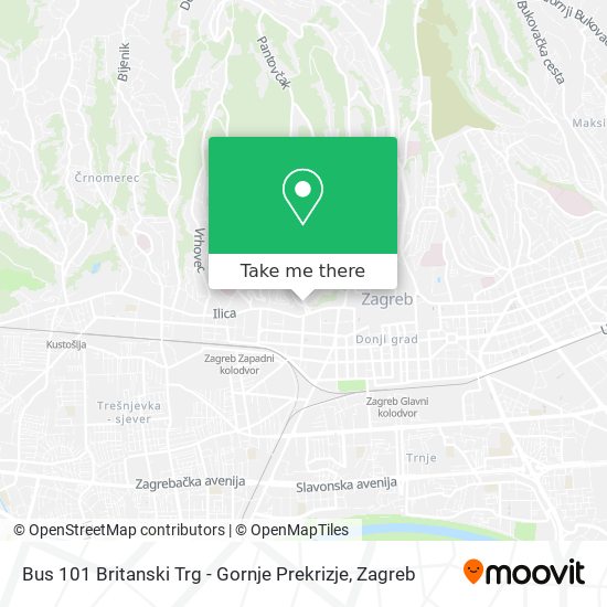Bus 101 Britanski Trg - Gornje Prekrizje map