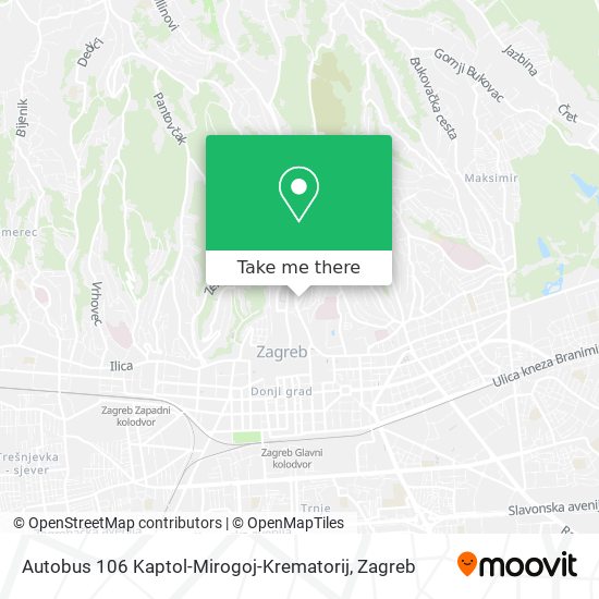 Autobus 106 Kaptol-Mirogoj-Krematorij map