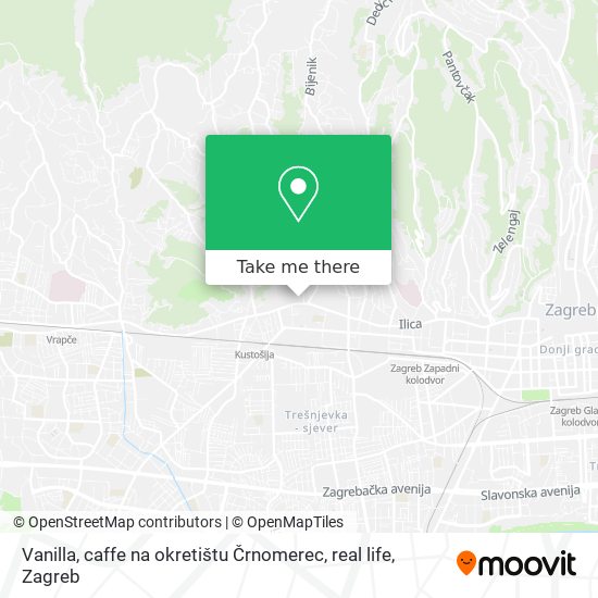 Vanilla, caffe na okretištu Črnomerec, real life map