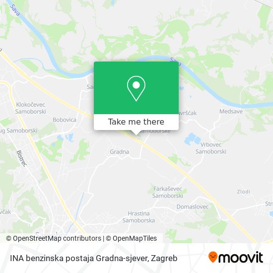 INA benzinska postaja Gradna-sjever map