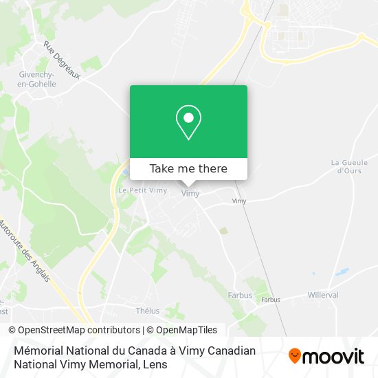 Mapa Mémorial National du Canada à Vimy Canadian National Vimy Memorial