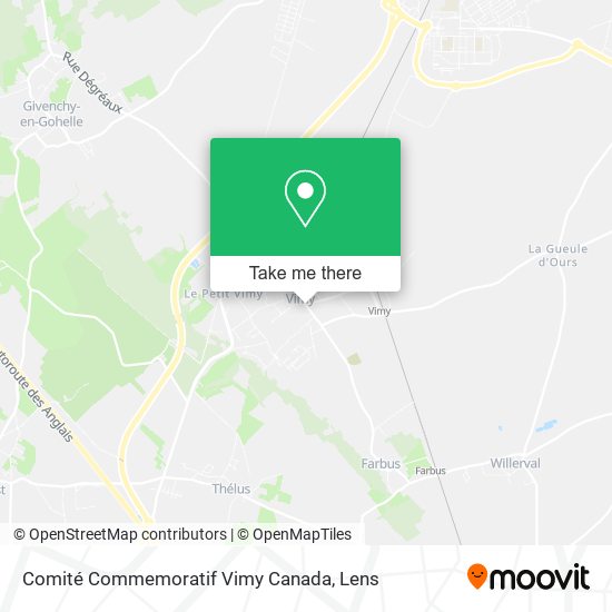 Mapa Comité Commemoratif Vimy Canada
