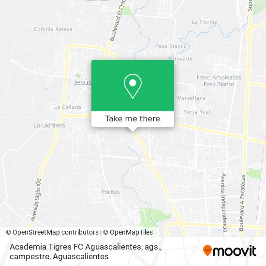 Mapa de Academia Tigres FC Aguascalientes, ags., campestre