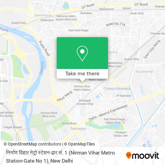 निर्माण विहार मेट्रो स्टेशन-द्वार सं. 1 (Nirman Vihar Metro Station-Gate No 1) map
