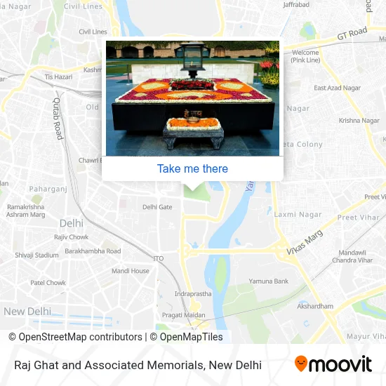 Raj Ghat and associated memorials map