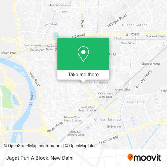 How to get to Jagat Puri A Block in Delhi by Bus, Metro or Train?