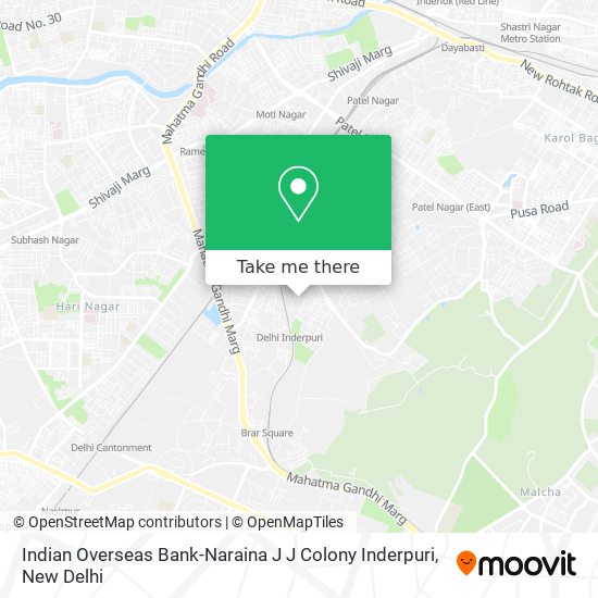 Indian Overseas Bank-Naraina J J Colony Inderpuri map