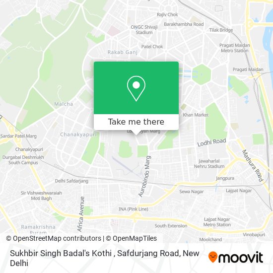 Sukhbir Singh Badal's Kothi , Safdurjang Road map