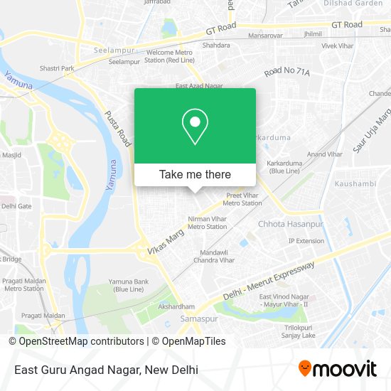 How to get to East Guru Angad Nagar in Delhi by bus, metro or train?