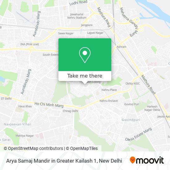 Arya Samaj Mandir in Greater Kailash 1 map