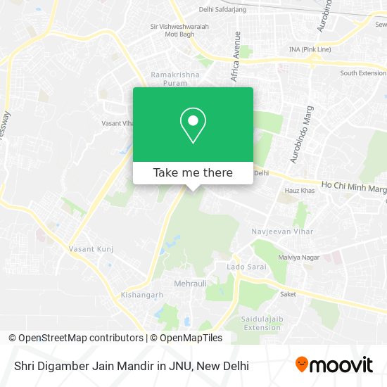 Shri Digamber Jain Mandir in JNU map
