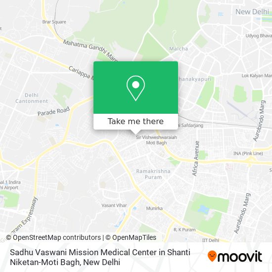 Sadhu Vaswani Mission Medical Center in Shanti Niketan-Moti Bagh map