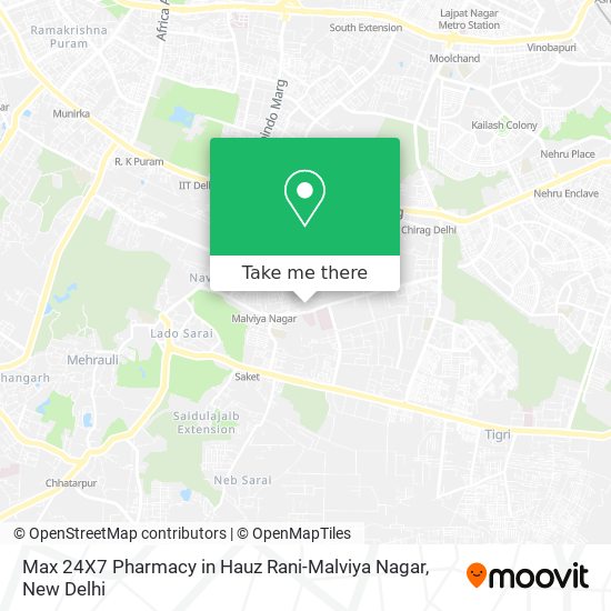 Max 24X7 Pharmacy in Hauz Rani-Malviya Nagar map