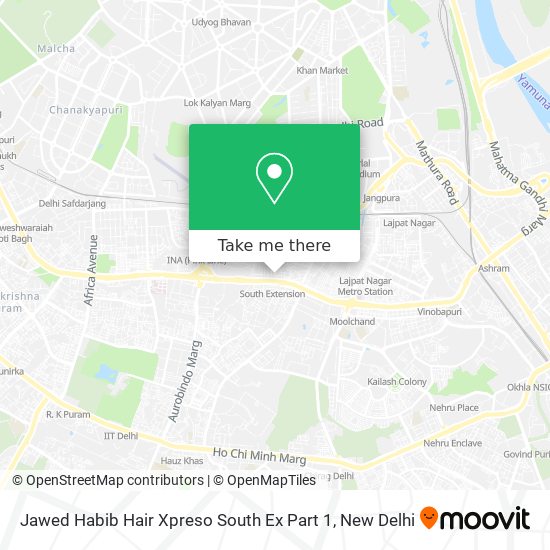How to get to Jawed Habib Hair Xpreso South Ex Part 1 in Delhi by Metro,  Bus or Train?
