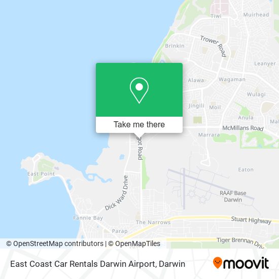 East Coast Car Rentals Darwin Airport map