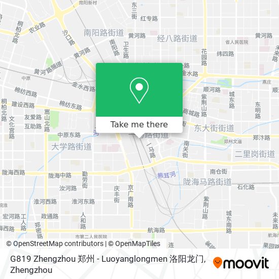 G819 Zhengzhou 郑州 - Luoyanglongmen 洛阳龙门 map