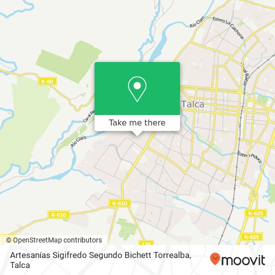 Mapa de Artesanías Sigifredo Segundo Bichett Torrealba, Calle 18 Sur 115 3460000 Talca, Talca, Maule