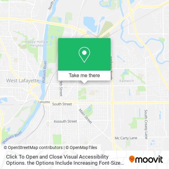 Mapa de Click To Open and Close Visual Accessibility Options. the Options Include Increasing Font-Size and