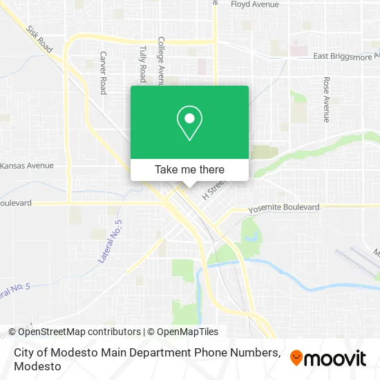 City of Modesto Main Department Phone Numbers map
