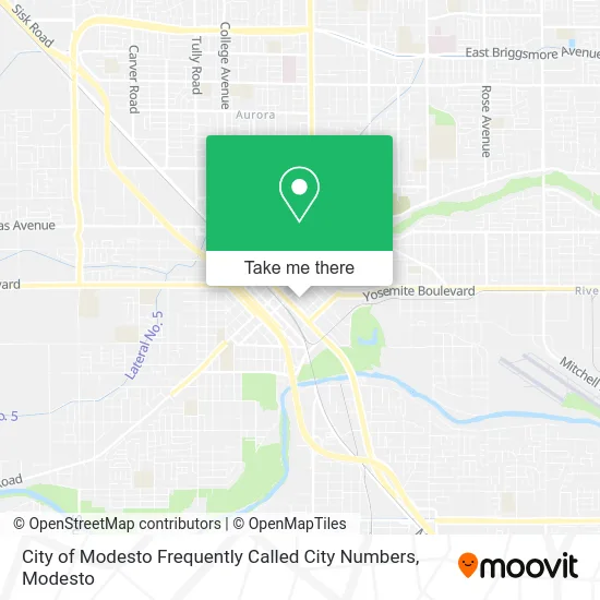 City of Modesto Frequently Called City Numbers map