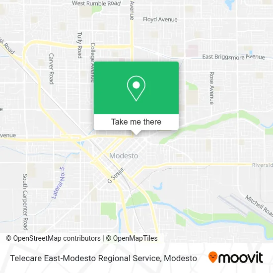 Telecare East-Modesto Regional Service map