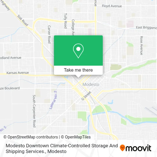 Modesto Downtown Climate-Controlled Storage And Shipping Services. map