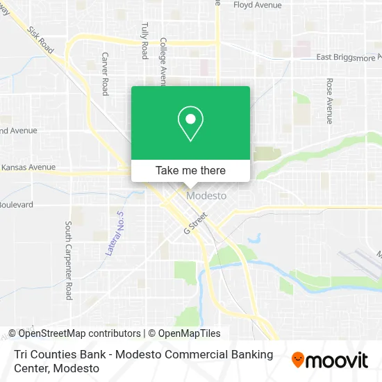 Tri Counties Bank - Modesto Commercial Banking Center map
