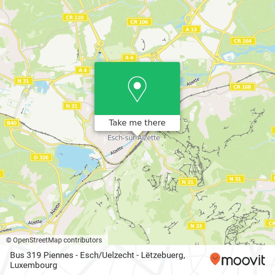 Bus 319 Piennes - Esch / Uelzecht - Lëtzebuerg Karte