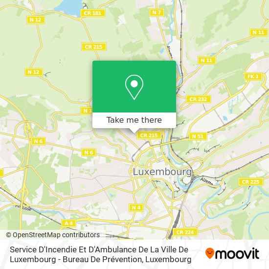 Service D'Incendie Et D'Ambulance De La Ville De Luxembourg - Bureau De Prévention map