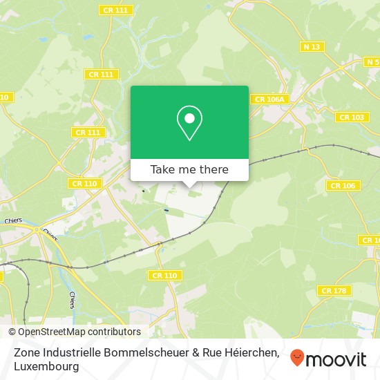 Zone Industrielle Bommelscheuer & Rue Héierchen Karte