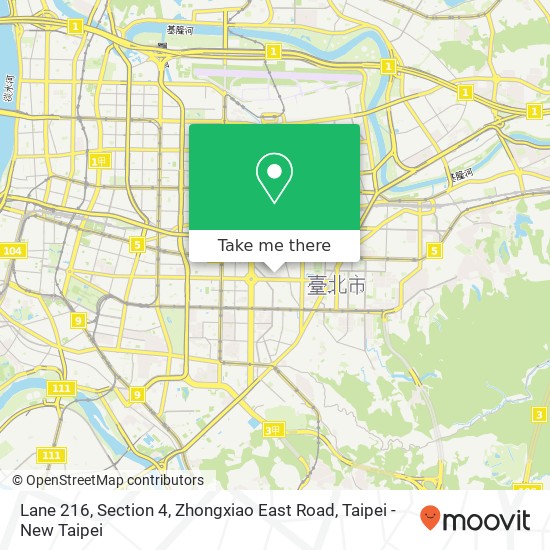 Lane 216, Section 4, Zhongxiao East Road map