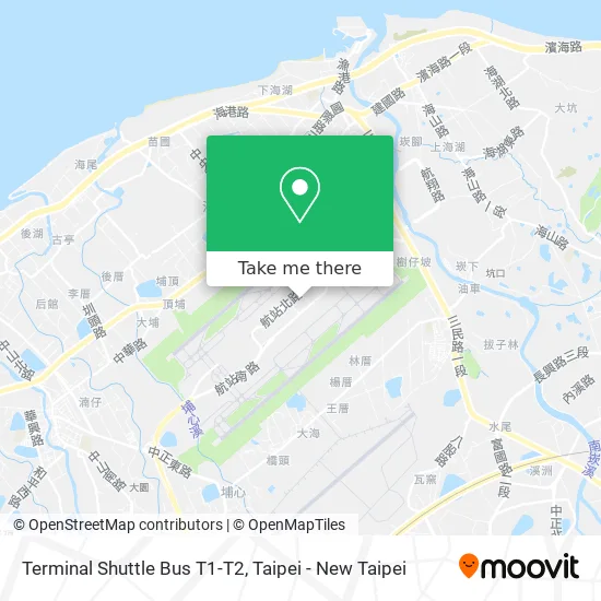 Terminal Shuttle Bus T1-T2 map
